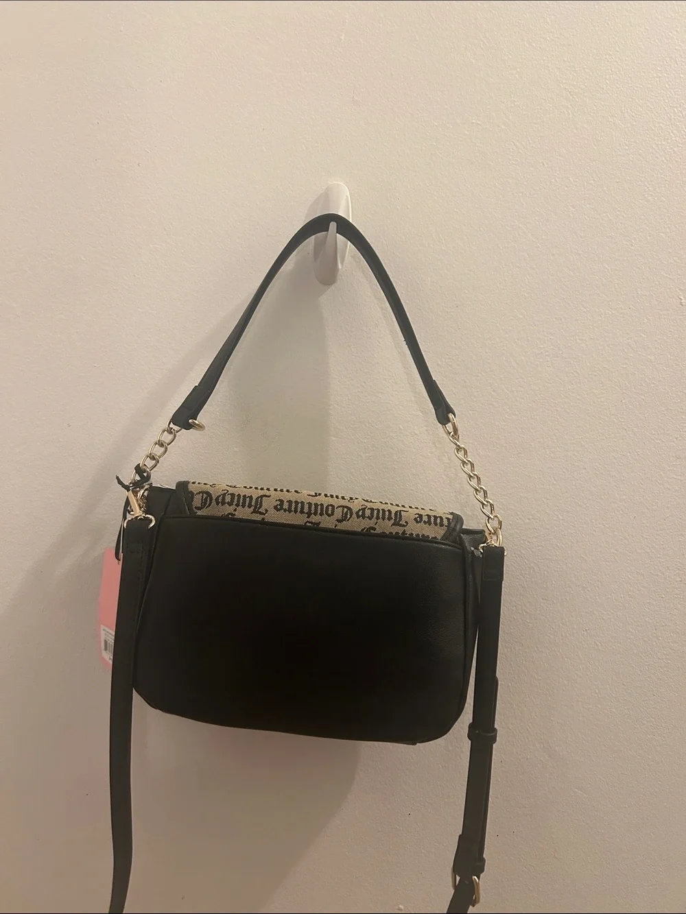 Juicy Couture Black and Beige Logo Crossbody Bag with Gold Hardware